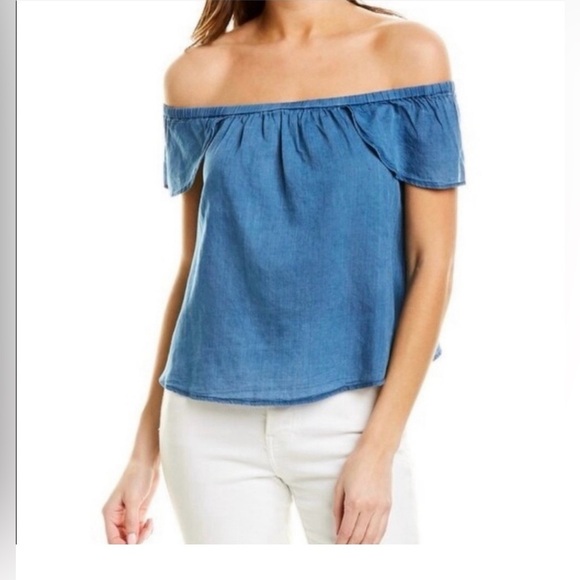 J. Crew Tops - J.crew Chambray Off Shoulder Top Blue Blouse Size Large  Denim Size Large